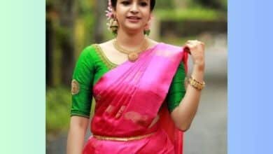 pink saree with green blouse